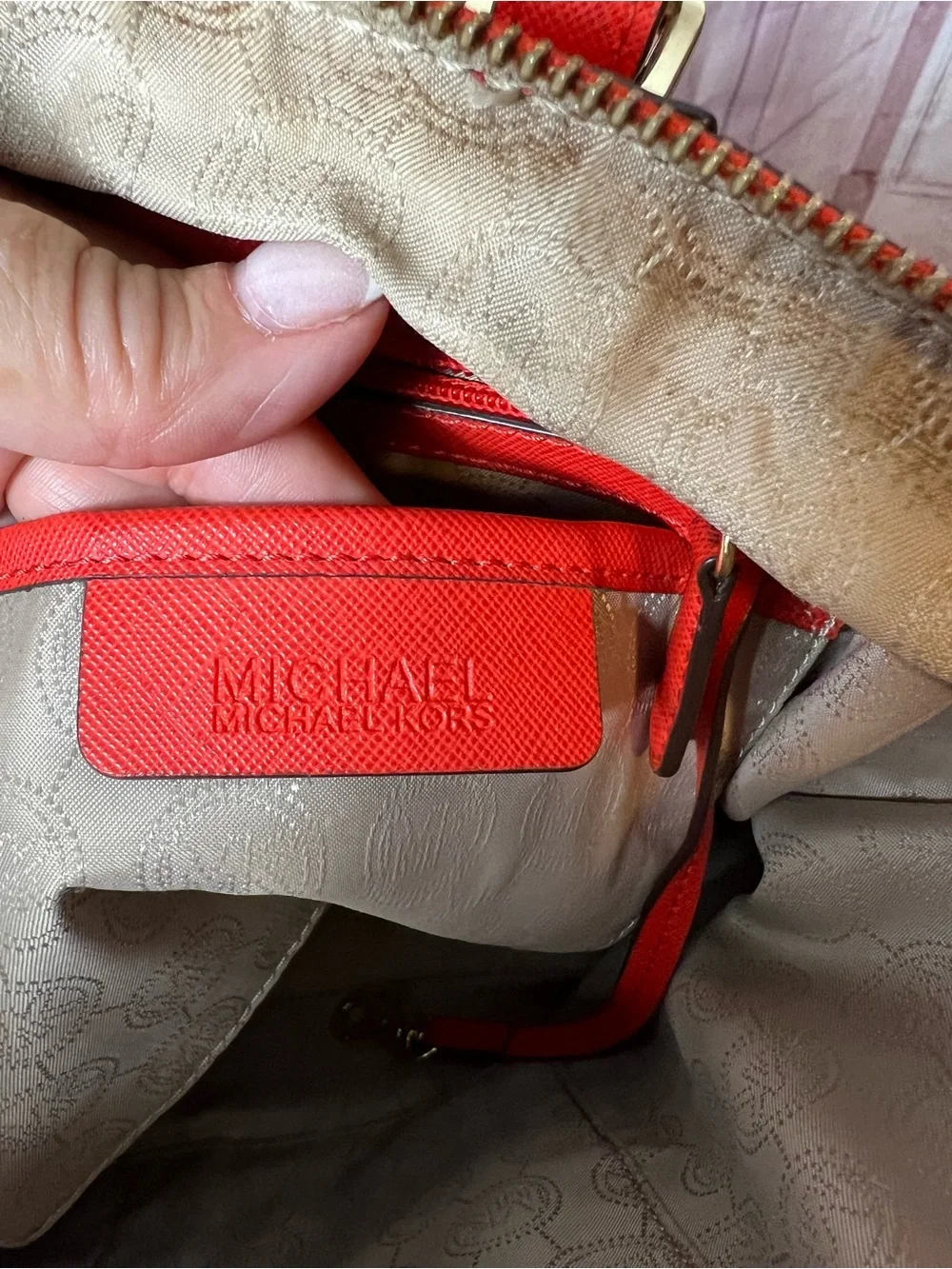 Michael Kors Charlotte Tote Bright Red Saffiano Leather Dangling MK Charm ❤️